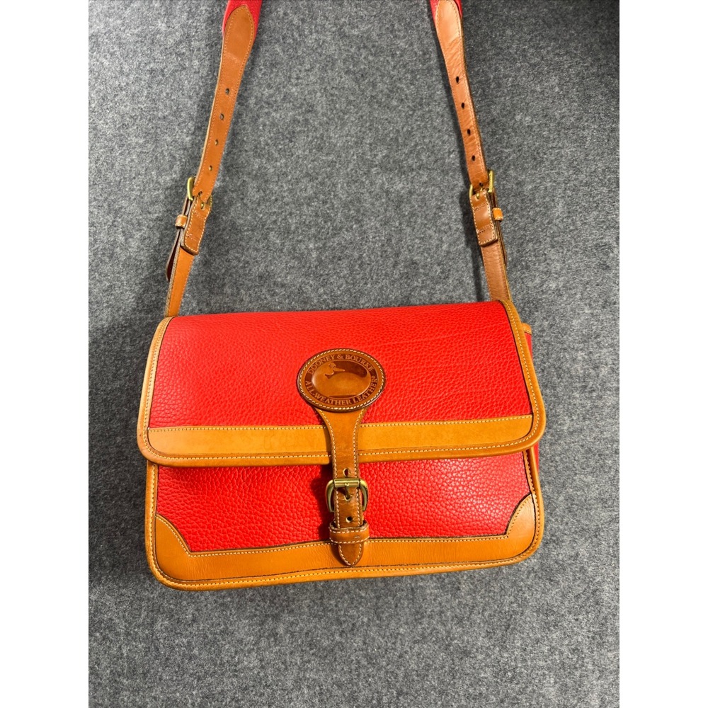 Dooney & Bourke Vintage All Weather Leather Red Tan Crossbody Bag Made in USA